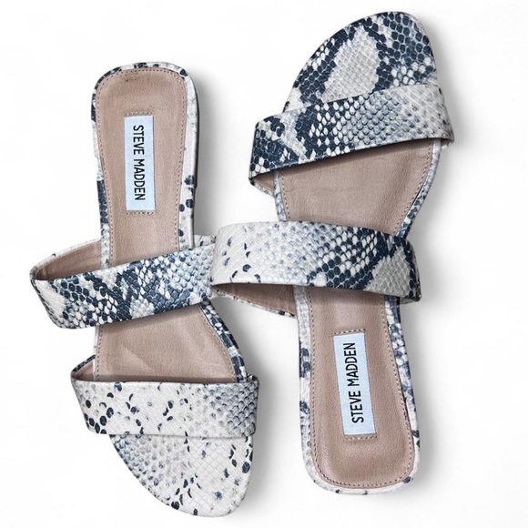 Steve Madden Snakeskin Block Heel Sandals Size 8.5 Grey & White - Picture 1 of 4